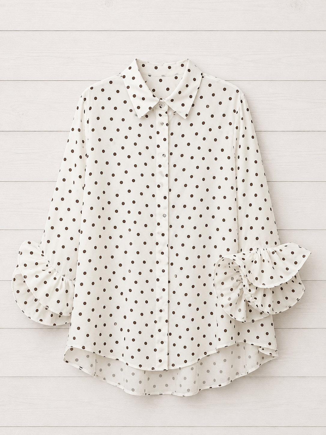 Camicia a pois con volant sulle maniche